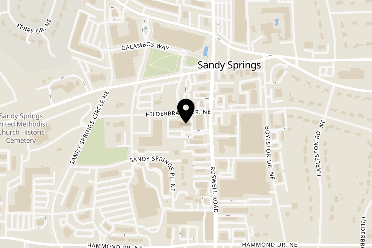 Map showing the location of Strive Foods on 225 Hilderbrand Dr in Atlanta